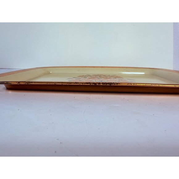 Rustic Metal Floral Serving Tray Gold Tone Flowers Trim Farmers Market VTG 50s - Picture 16 of 16
